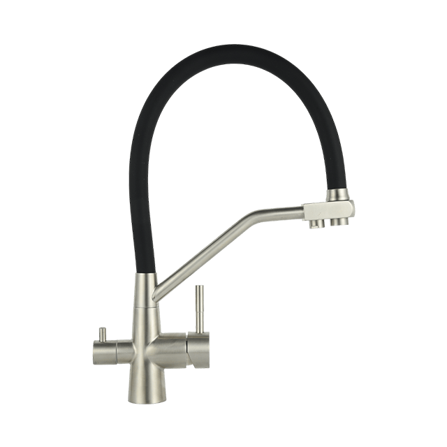 Kitchen Water Filter Crane Dual Spout Mixer 360 Degree Rotation Water Purification Sink Tap