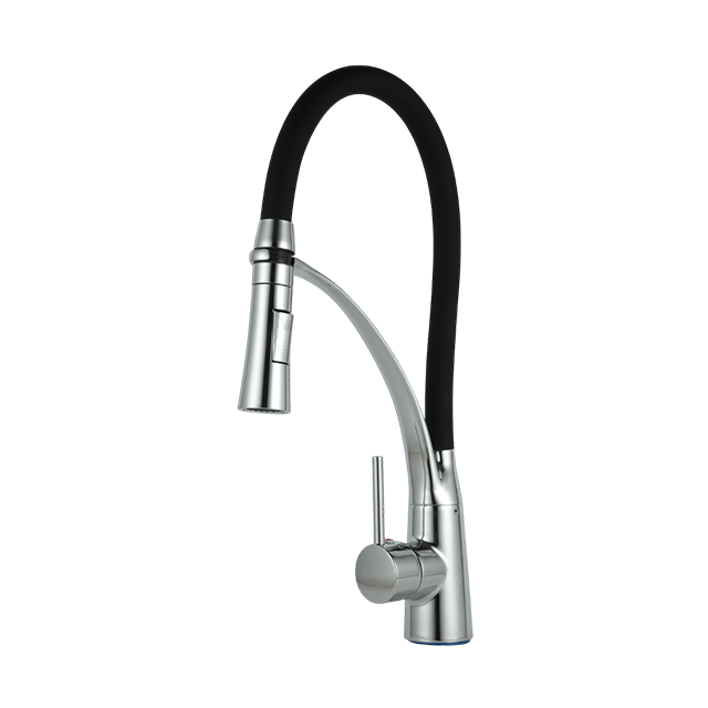 Modern Black Rubber Neck Pull-Down Sprayer Kitchen Sink Faucet